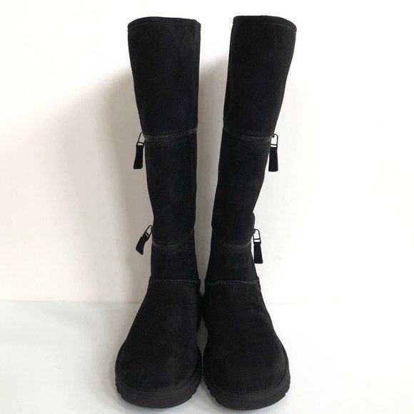 UGG CLASSIC ULTRA TALL BLACK ZIP SHEARLING LINED BOOTS - Picture 3 of 5